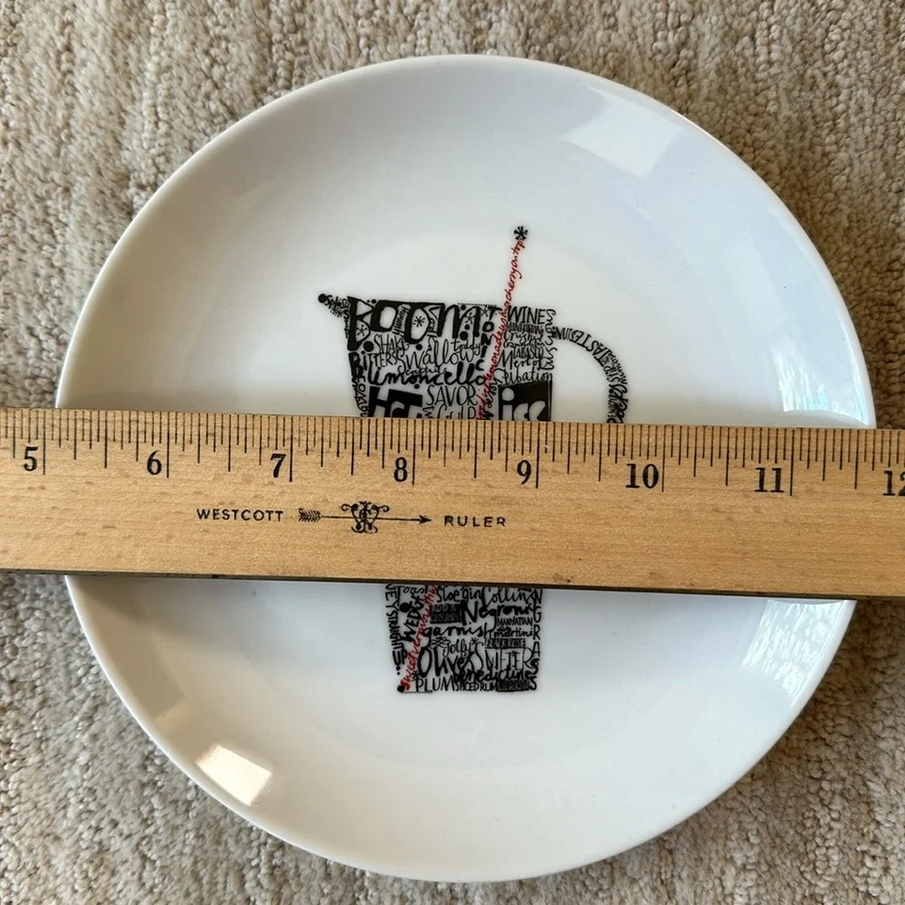 Set of 4 Crate Barrel Appetizer Plates Drinks Shake Sip Stir Chill